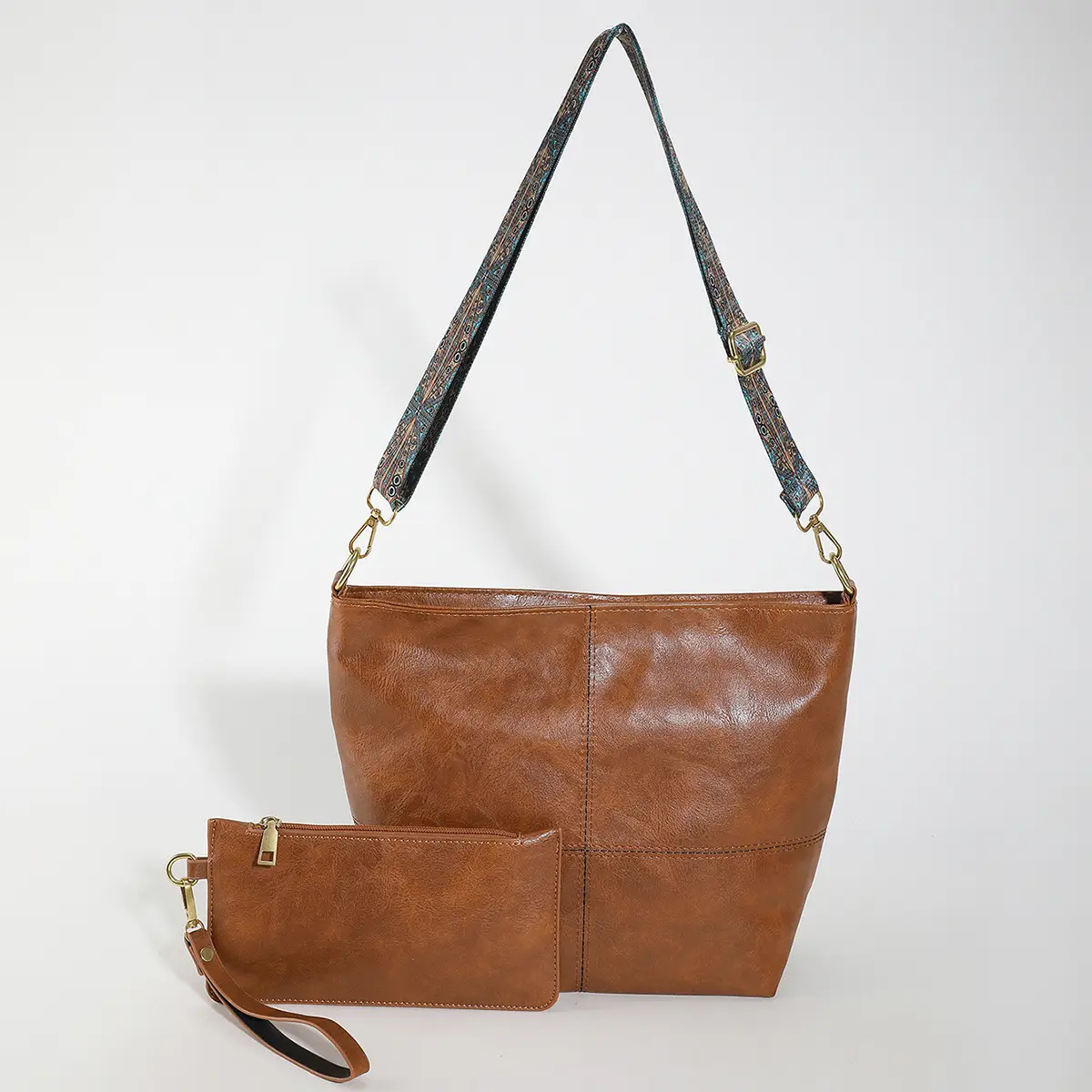 Women's Brown Leather Crossbody Bag with Wide Strap - Image 4