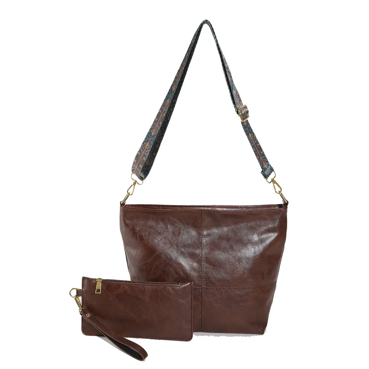 Women's Brown Leather Crossbody Bag with Wide Strap - Image 6