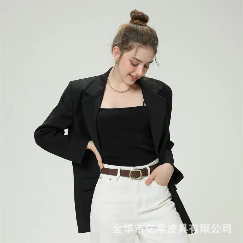 Women's Brown Leather Belt with Gold buckle for fashion wear - Image 6