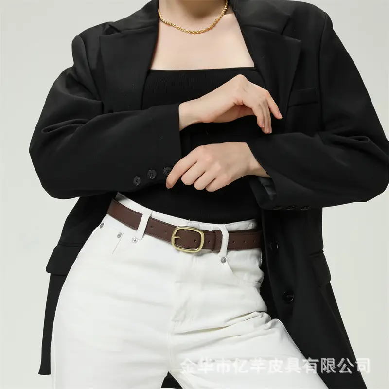 Women's Brown Leather Belt with Gold buckle for fashion wear - Image 8