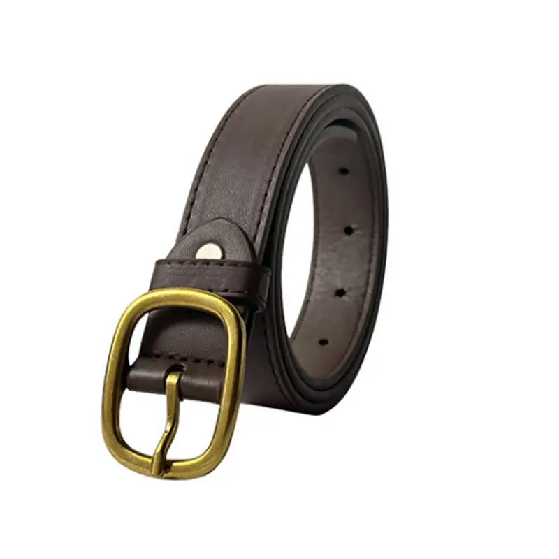 Women's Brown Leather Belt with Gold buckle for fashion wear - Image 2