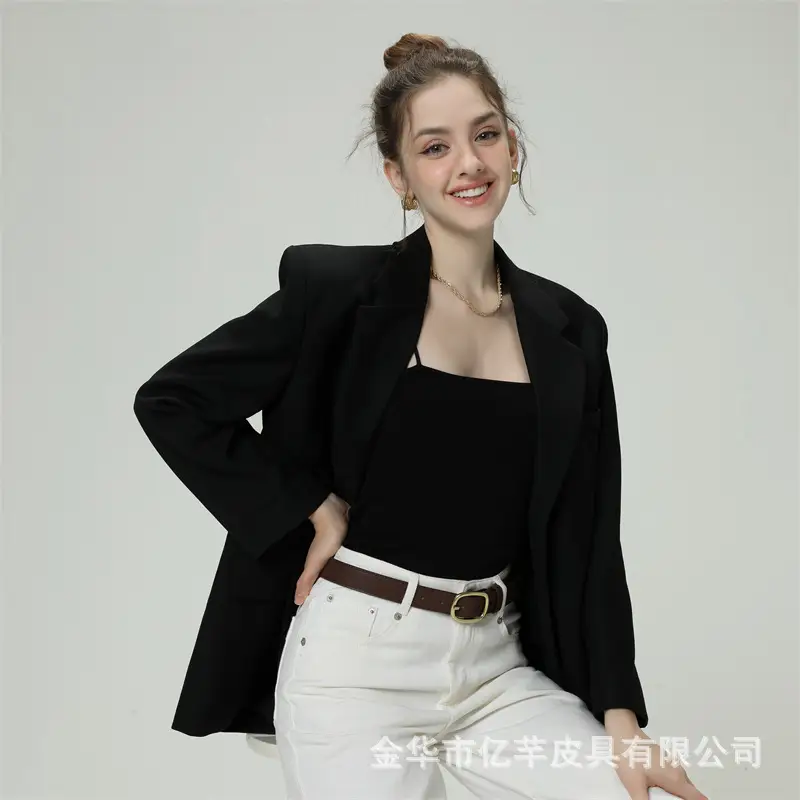 Women's Brown Leather Belt with Gold buckle for fashion wear — feature 10