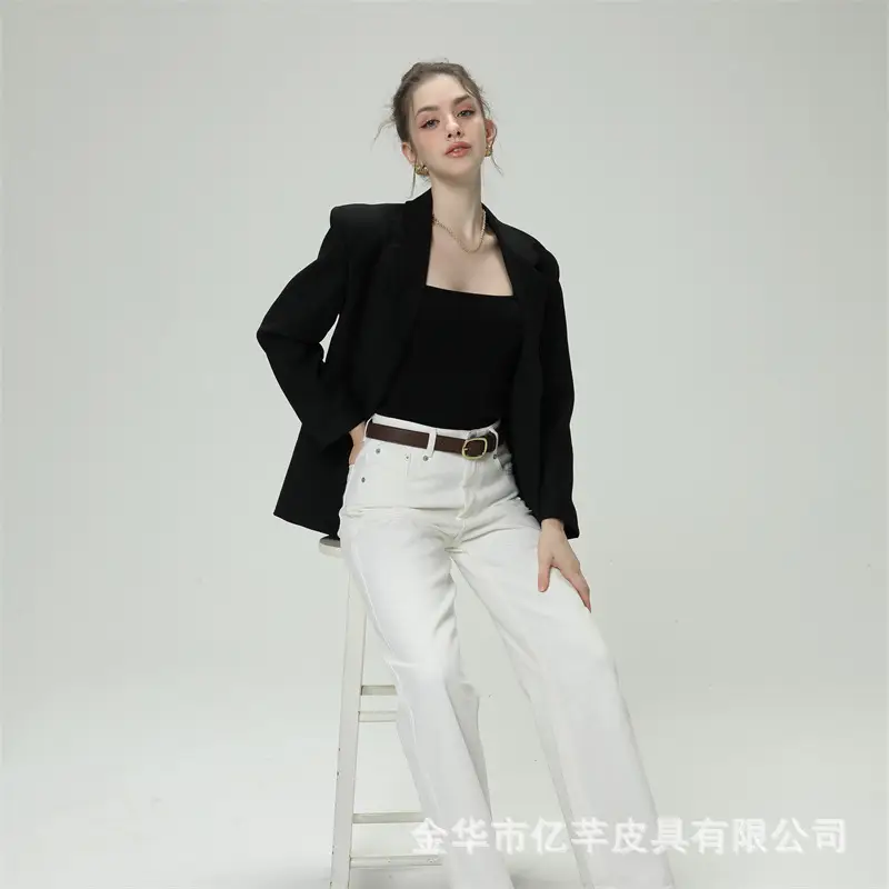 Women's Brown Leather Belt with Gold buckle for fashion wear — feature 11