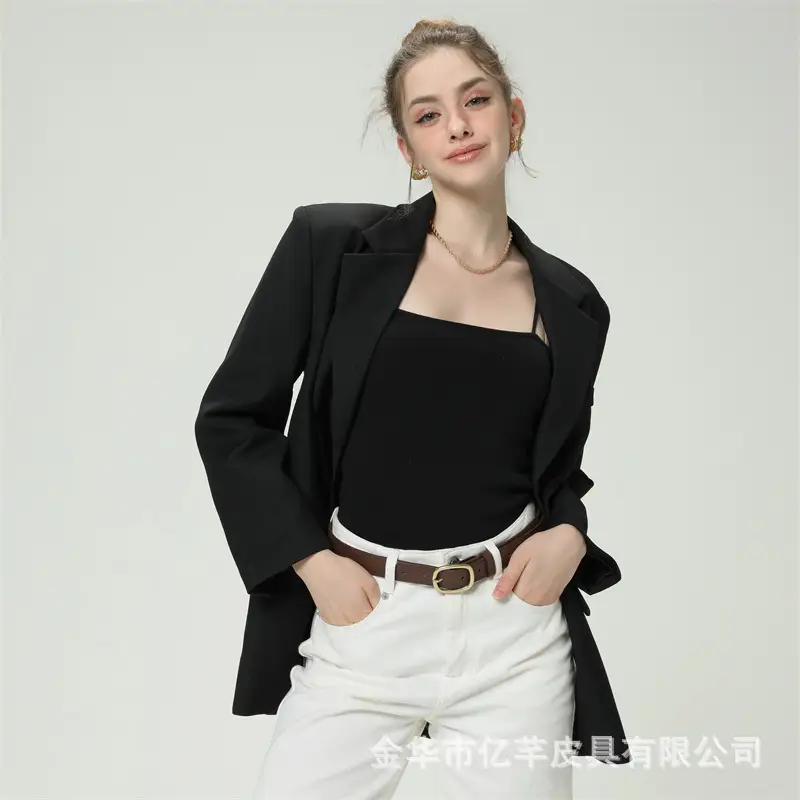 Women's Brown Leather Belt with Gold buckle for fashion wear — feature 12