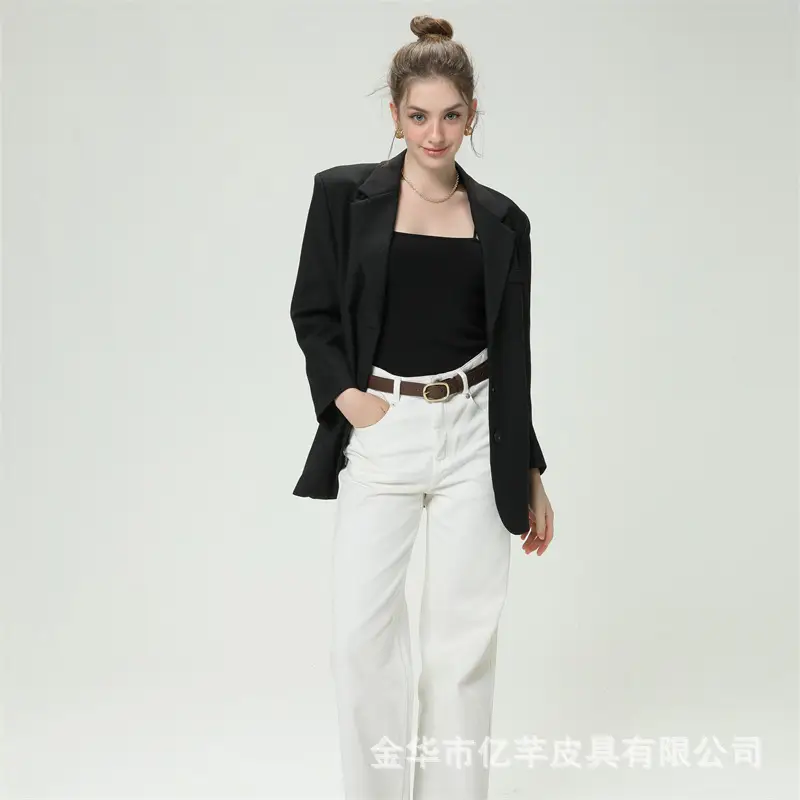 Women's Brown Leather Belt with Gold buckle for fashion wear — feature 13