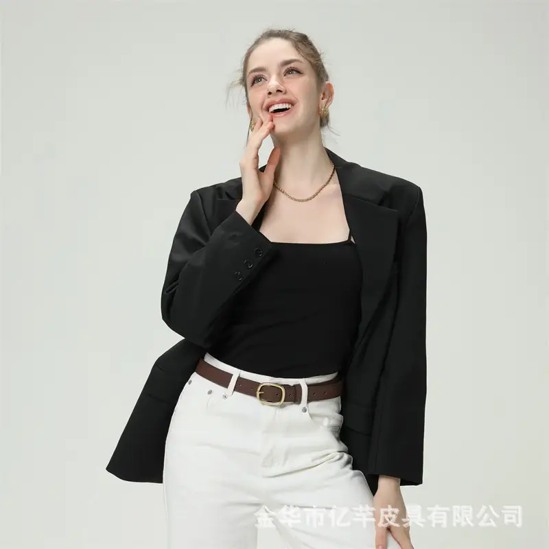 Women's Brown Leather Belt with Gold buckle for fashion wear — feature 15