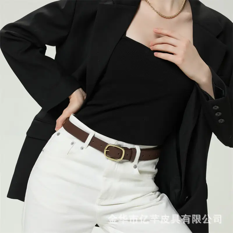 Women's Brown Leather Belt with Gold buckle for fashion wear — feature 6