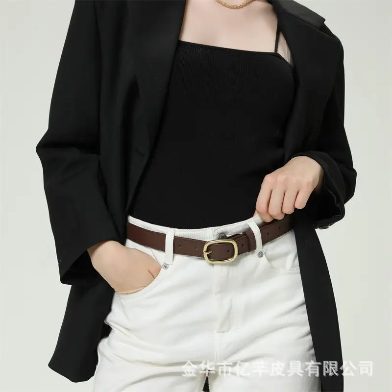 Women's Brown Leather Belt with Gold buckle for fashion wear — feature 8