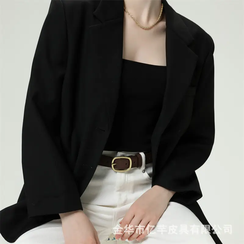 Women's Brown Leather Belt with Gold buckle for fashion wear — feature 9