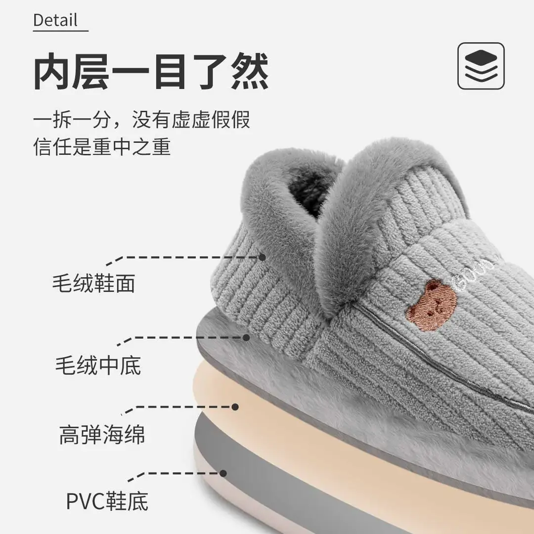 Lidani Bag-heel Cotton Slippers Women's Autumn and Winter fleece-lined Home Shoes Couple's Household Non-slip Cotton Shoes Men's Winter - Image 7