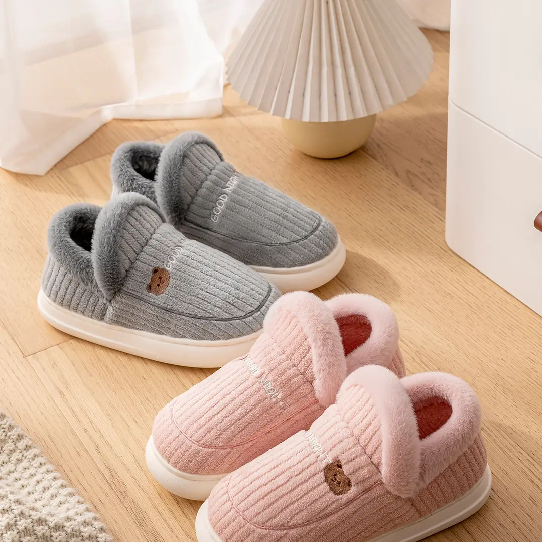 Lidani Bag-heel Cotton Slippers Women's Autumn and Winter fleece-lined Home Shoes Couple's Household Non-slip Cotton Shoes Men's Winter — feature 15