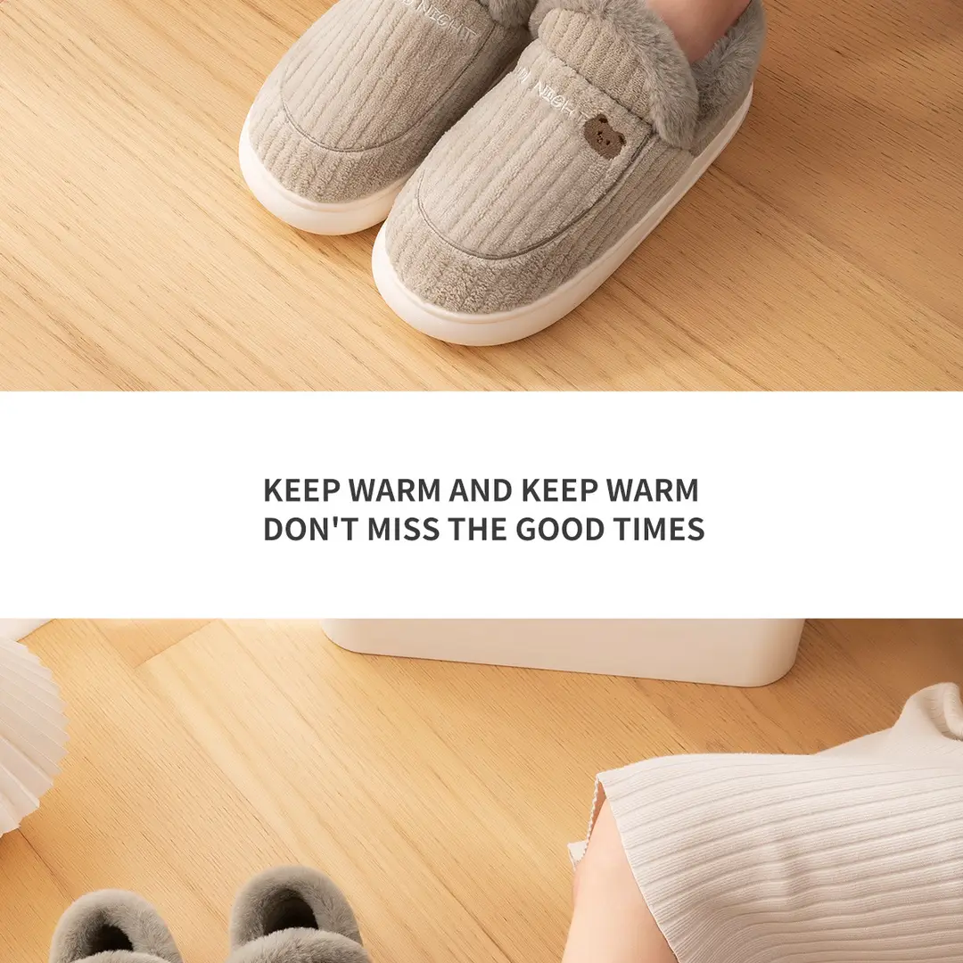 Lidani Bag-heel Cotton Slippers Women's Autumn and Winter fleece-lined Home Shoes Couple's Household Non-slip Cotton Shoes Men's Winter — feature 18