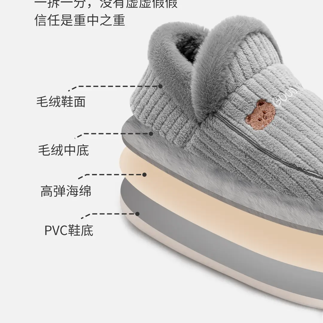 Lidani Bag-heel Cotton Slippers Women's Autumn and Winter fleece-lined Home Shoes Couple's Household Non-slip Cotton Shoes Men's Winter — feature 6