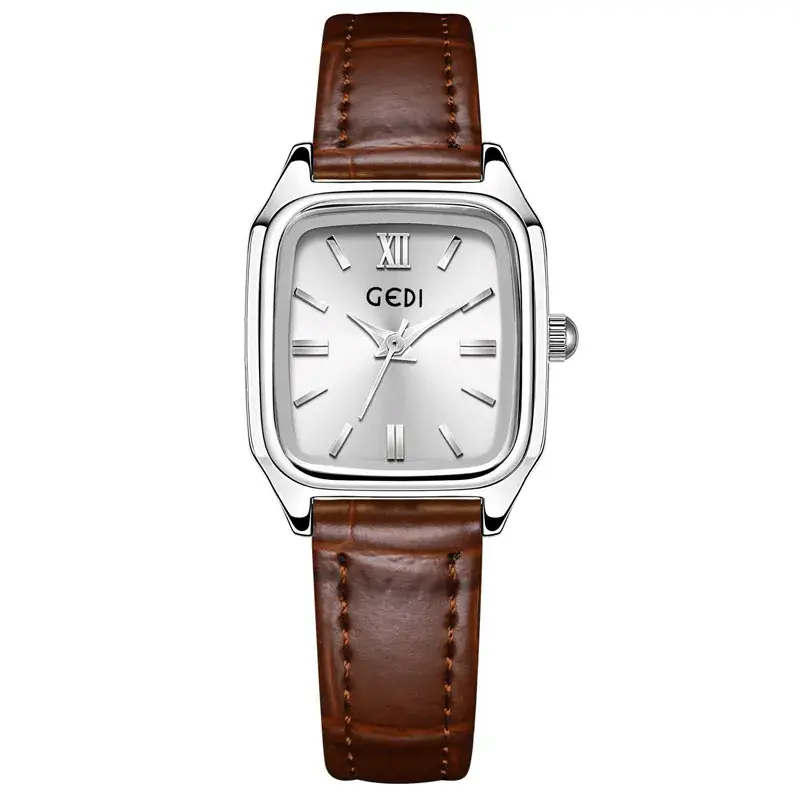 Gadi Women's Leather Watch Square Gold Dial Waterproof Quartz - Image 4