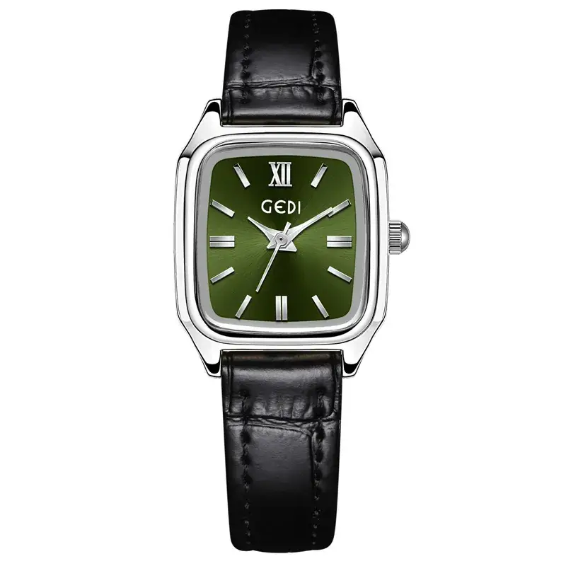 Gadi Women's Leather Watch Square Gold Dial Waterproof Quartz - Image 5