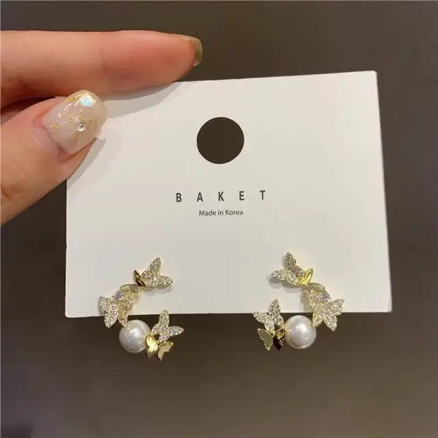 Dancing Butterfly Pearl Earrings for Women - Image 2