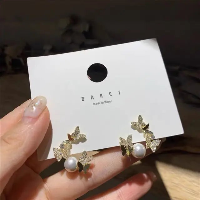 Dancing Butterfly Pearl Earrings for Women - Image 3