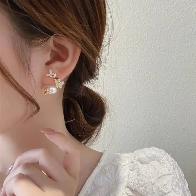 Dancing Butterfly Pearl Earrings for Women - Image 4
