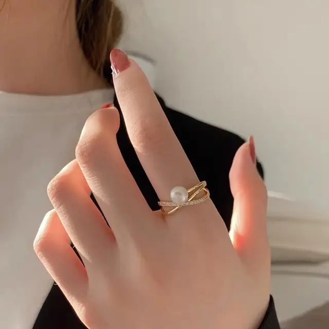 Women's Pearl Ring with Gold Plated Design - Image 2