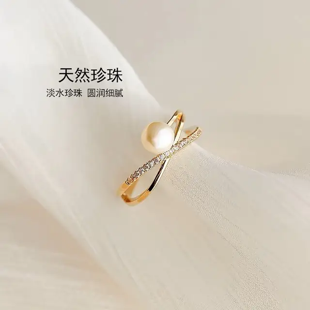 Women's Pearl Ring with Gold Plated Design - Image 3