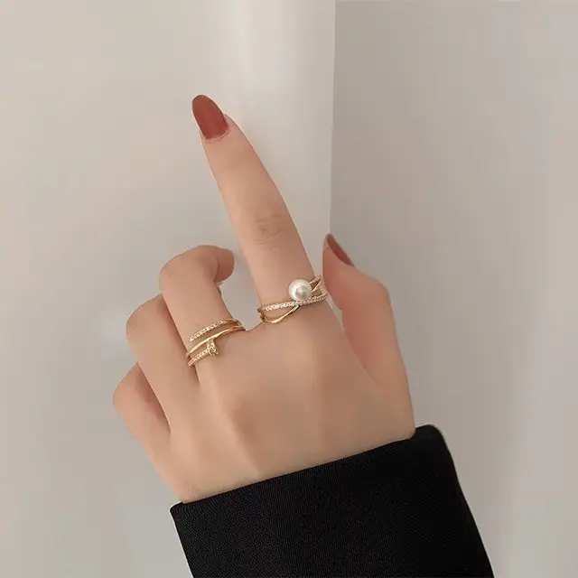Women's Pearl Ring with Gold Plated Design - Image 4