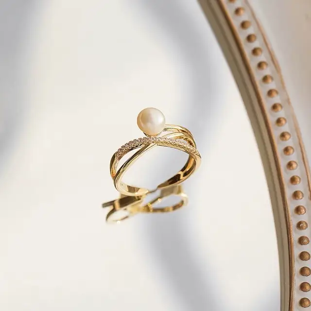 Women's Pearl Ring with Gold Plated Design - Image 5