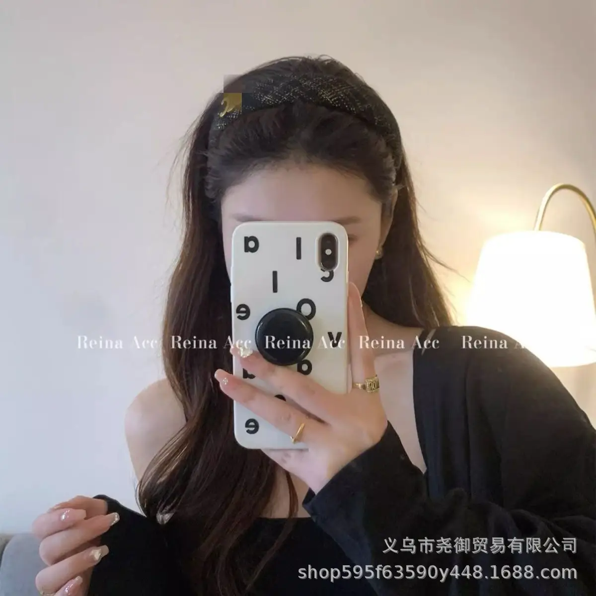 2025 Chanel-Style Black Swirl Headband with Gold Logo — feature 4