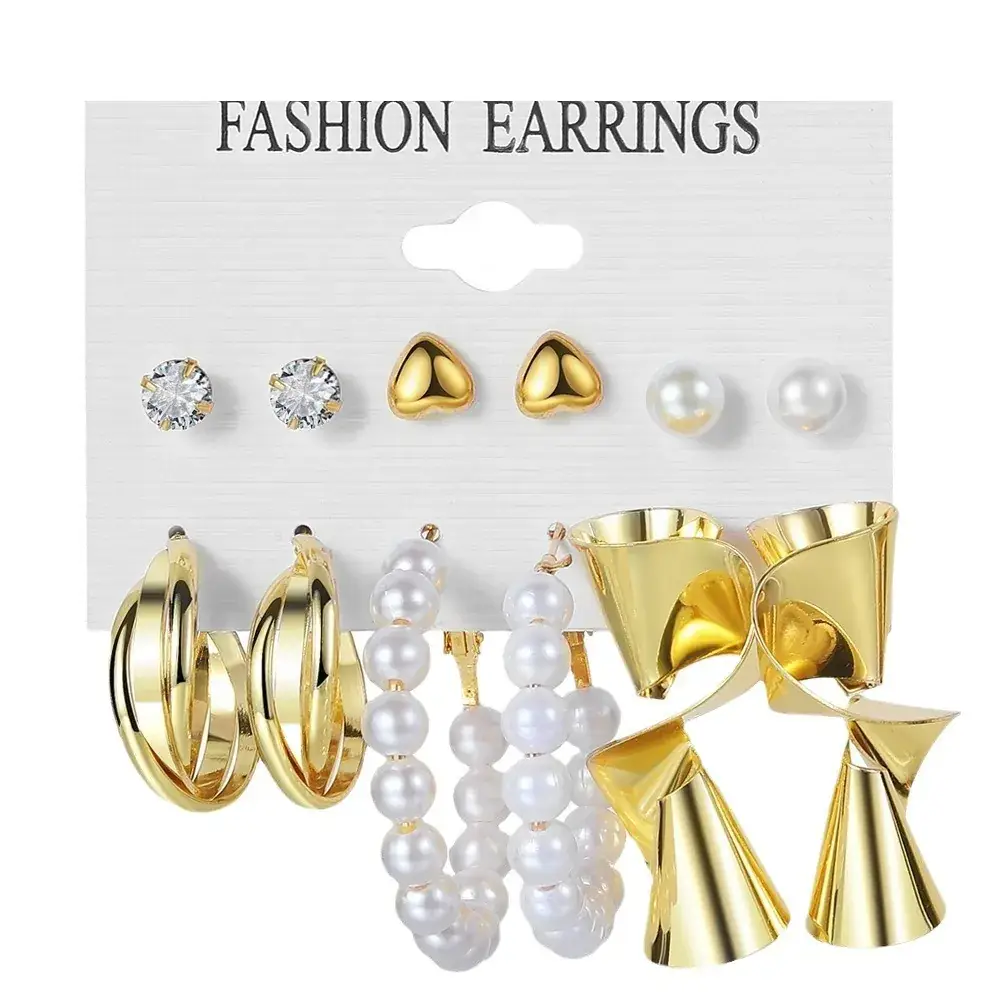 Golden Geometric Earrings Set 6-Piece Cross Border Alloy - Image 10
