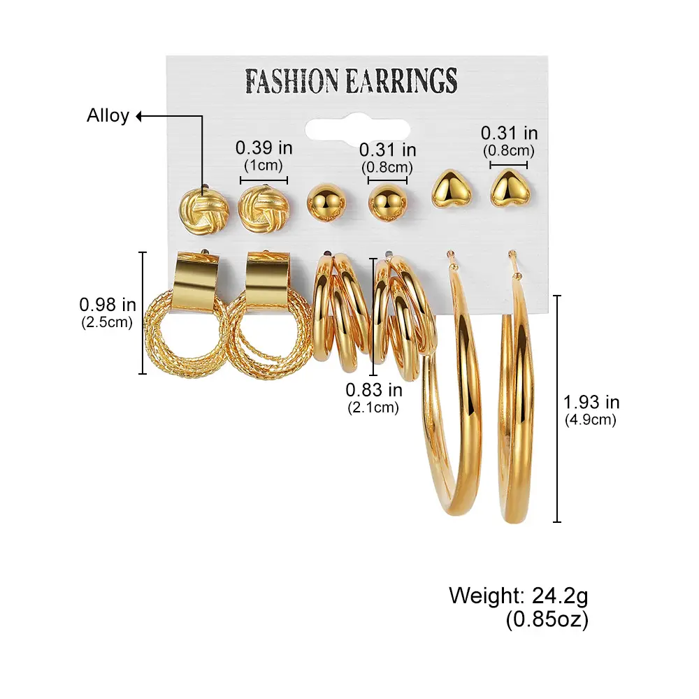 Golden Geometric Earrings Set 6-Piece Cross Border Alloy — feature 3