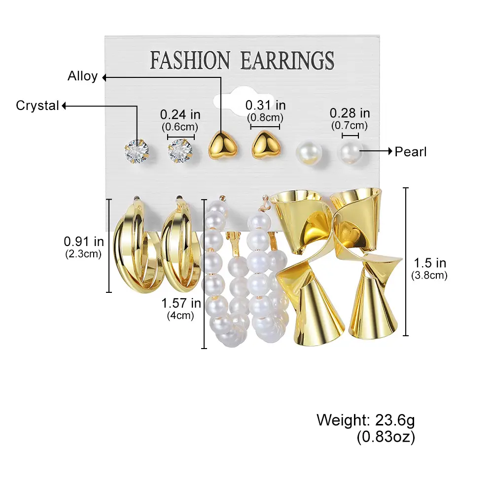 Golden Geometric Earrings Set 6-Piece Cross Border Alloy — feature 4