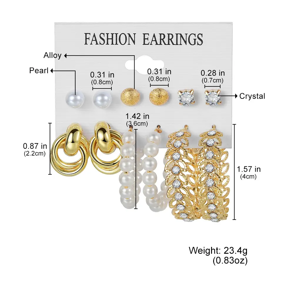 Golden Geometric Earrings Set 6-Piece Cross Border Alloy — feature 6