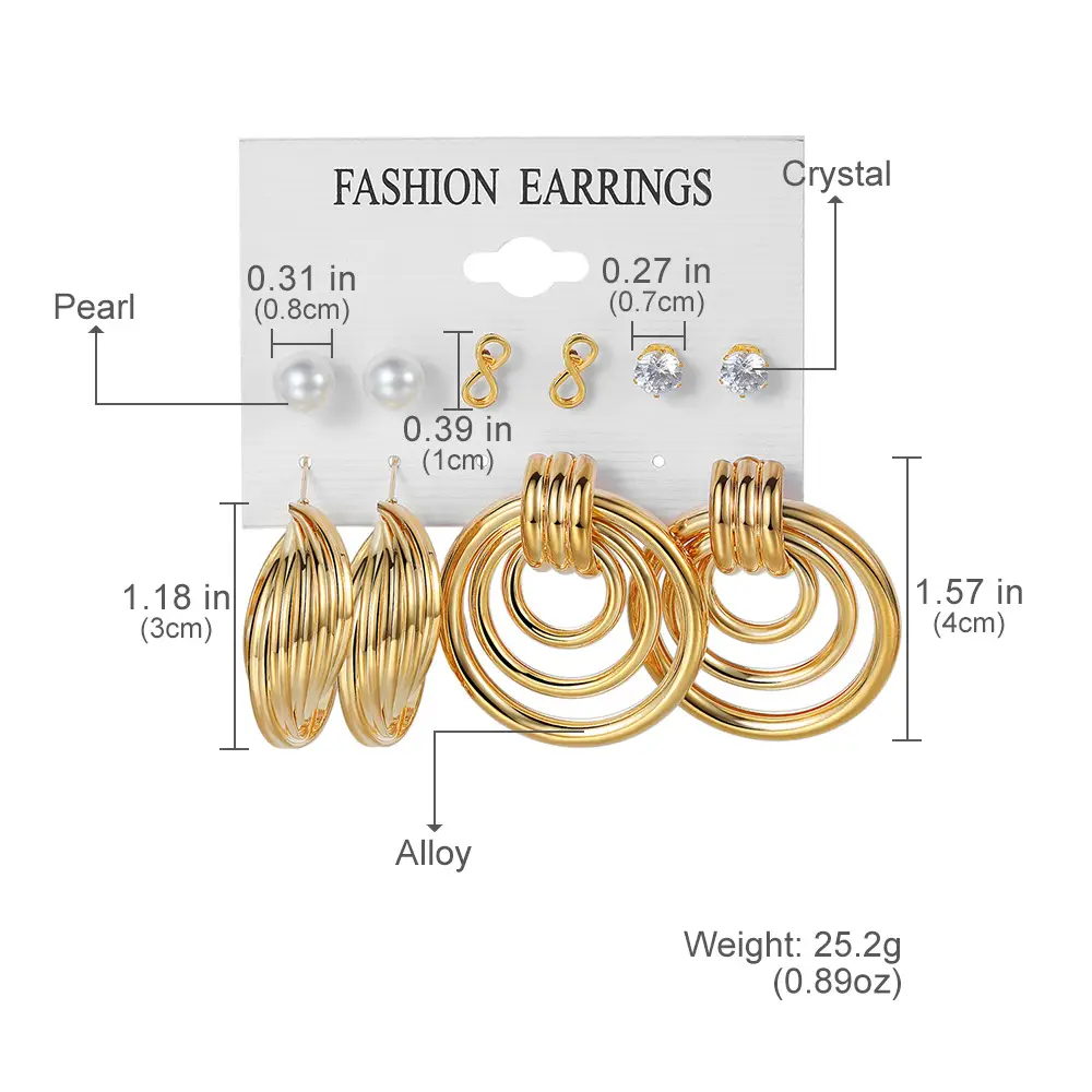 Golden Geometric Earrings Set 6-Piece Cross Border Alloy — feature 7