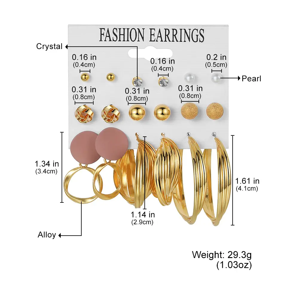 Golden Geometric Earrings Set 6-Piece Cross Border Alloy — feature 8