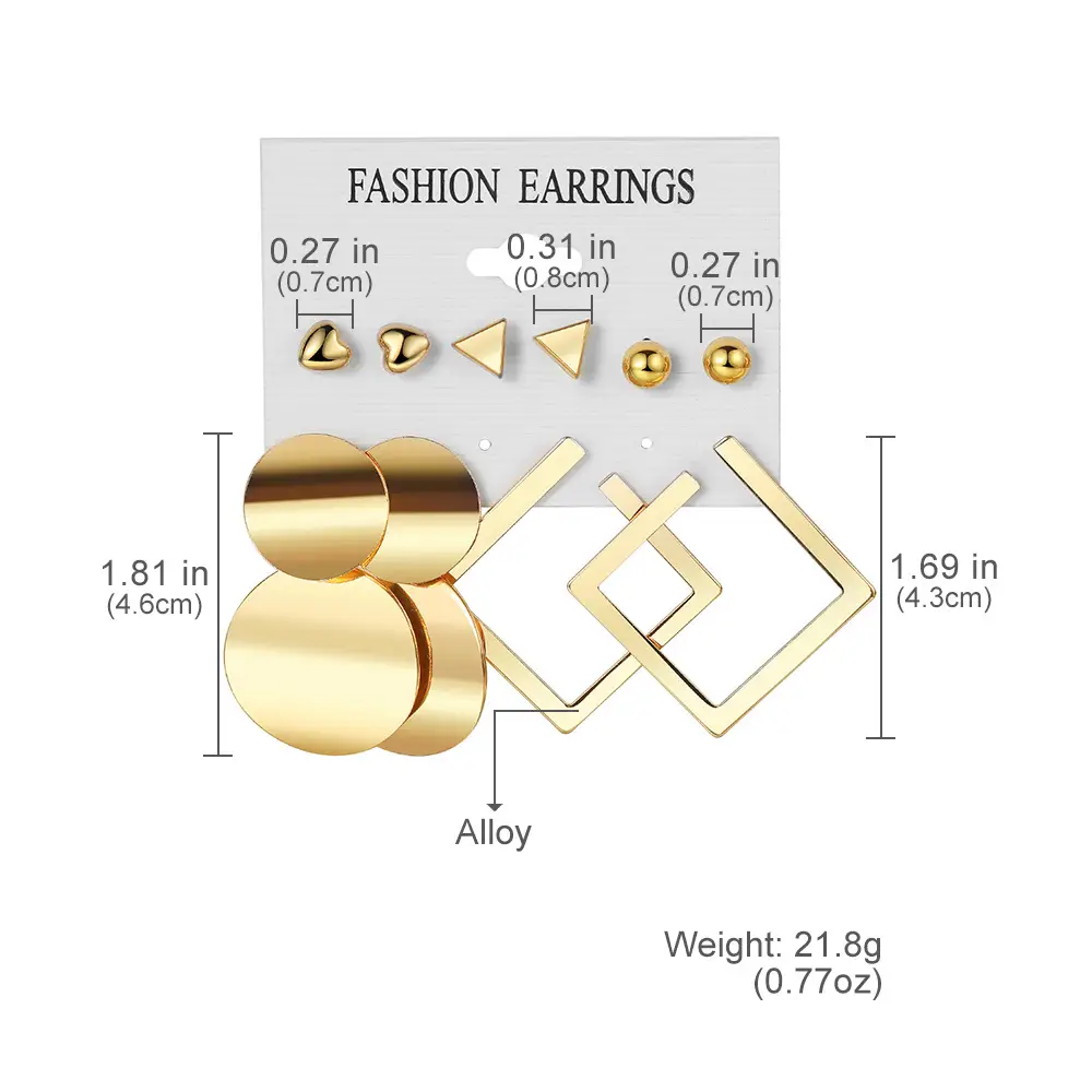 Golden Geometric Earrings Set 6-Piece Cross Border Alloy — feature 9