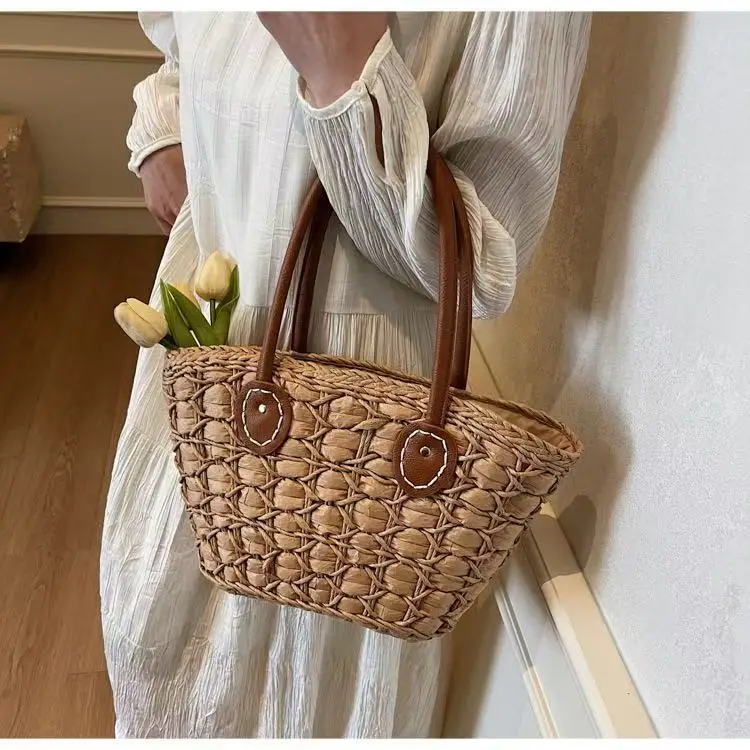 Women Straw Woven Shoulder Bag European American Retro Style - Image 4