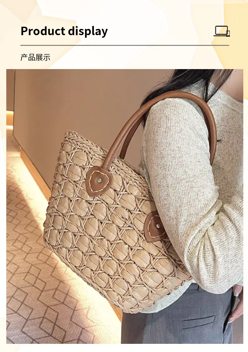 Women Straw Woven Shoulder Bag European American Retro Style — feature 5