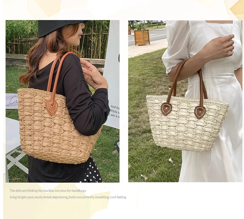 Women Straw Woven Shoulder Bag European American Retro Style — feature 6