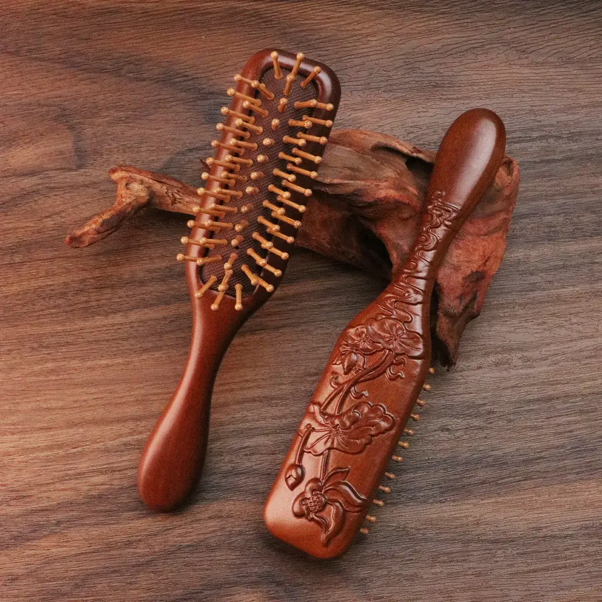 Narrow Air Cushion Hair Comb Gold Wood - Image 9