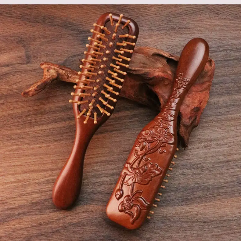 Narrow Air Cushion Hair Comb Gold Wood — feature 13