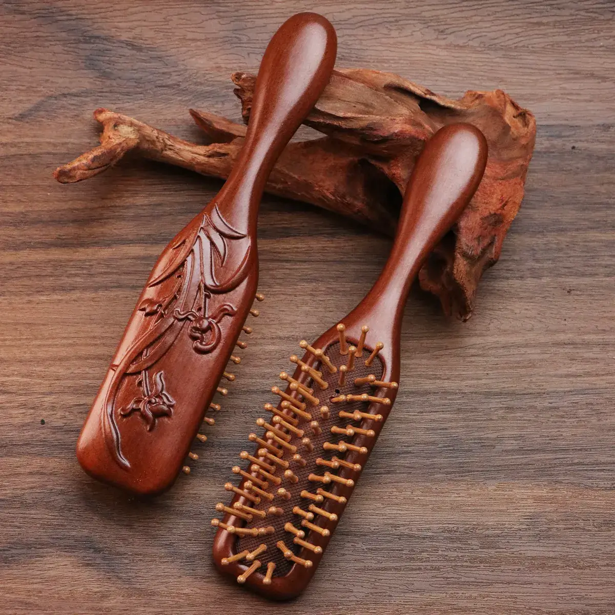 Narrow Air Cushion Hair Comb Gold Wood - Image 3