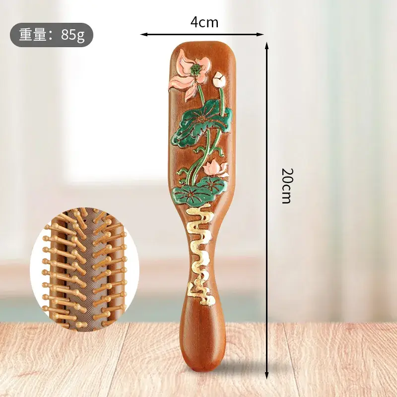 Narrow Air Cushion Hair Comb Gold Wood - Image 4