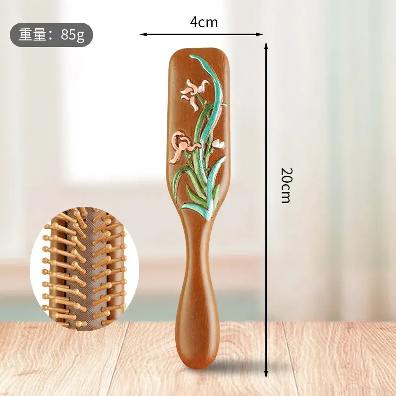 Narrow Air Cushion Hair Comb Gold Wood - Image 5