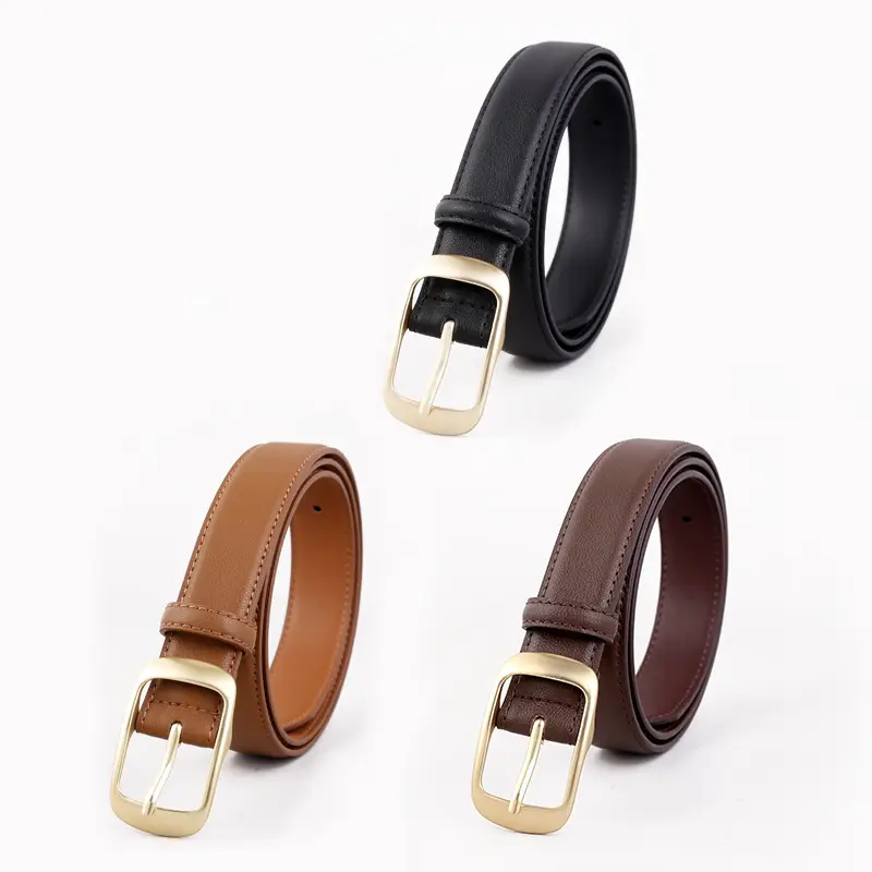 Women's Brown Genuine Leather Belt with Gold Buckle - Image 8