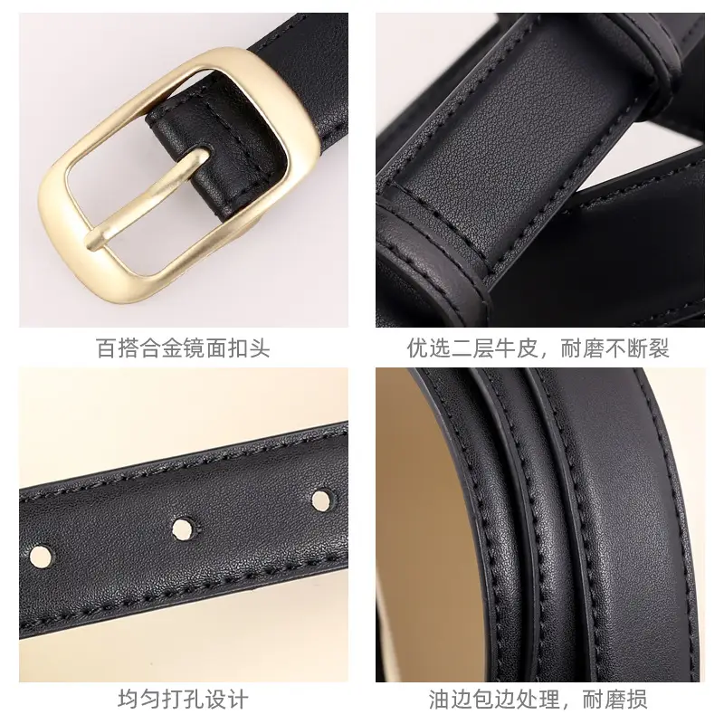 Women's Brown Genuine Leather Belt with Gold Buckle - Image 9