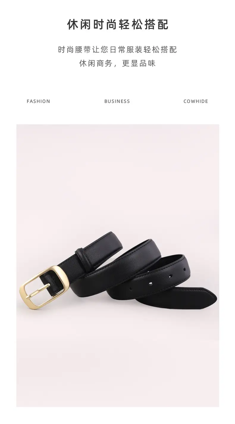 Women's Brown Genuine Leather Belt with Gold Buckle — feature 28