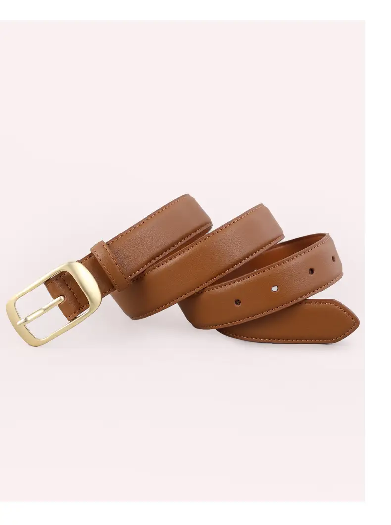 Women's Brown Genuine Leather Belt with Gold Buckle — feature 29