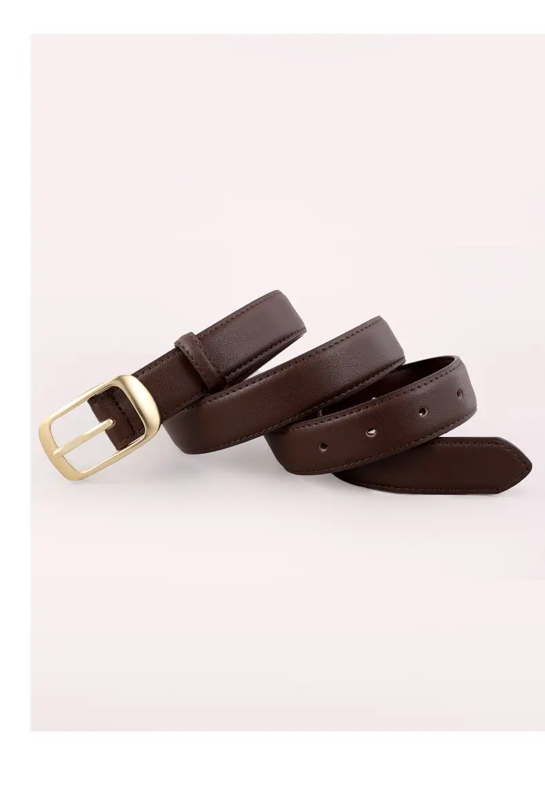 Women's Brown Genuine Leather Belt with Gold Buckle — feature 30