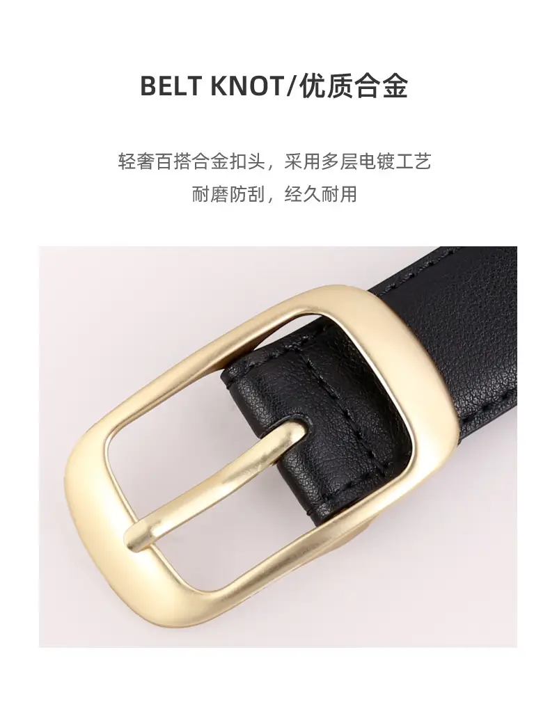 Women's Brown Genuine Leather Belt with Gold Buckle — feature 33