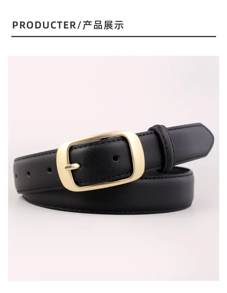 Women's Brown Genuine Leather Belt with Gold Buckle — feature 36