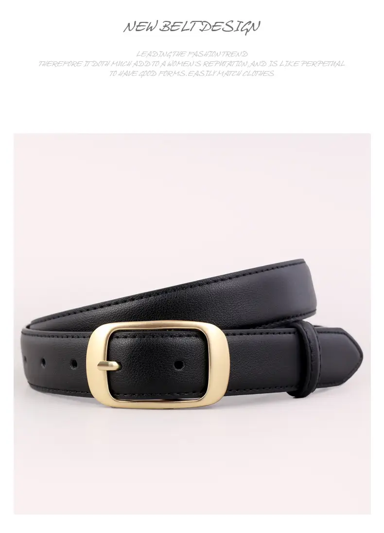 Women's Brown Genuine Leather Belt with Gold Buckle — feature 39